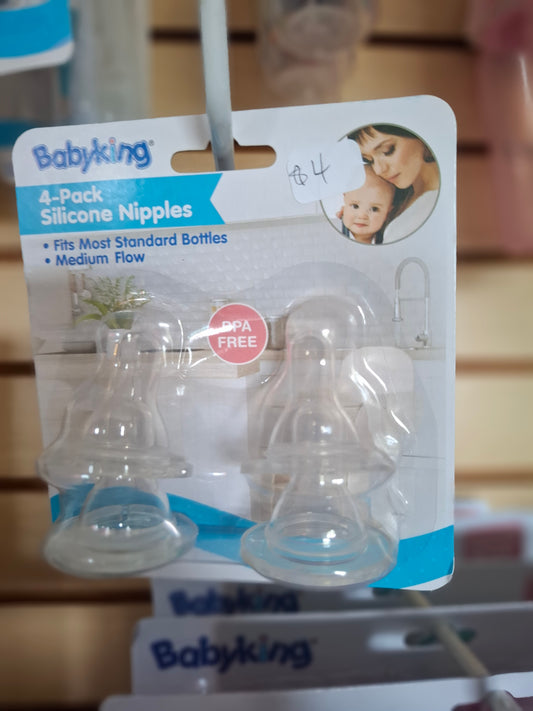 Baby King. 4 Pack Silicone Nipples- Medium Flow